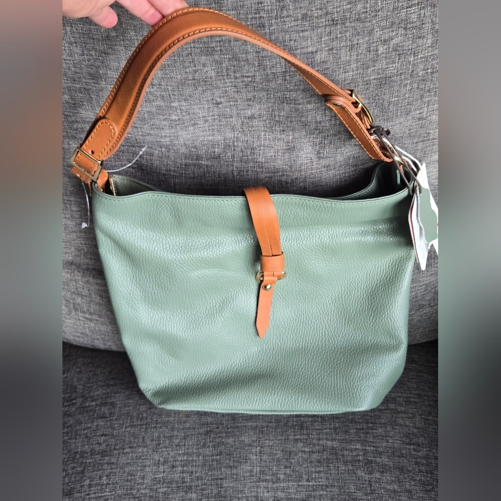 Valentina Green Pebble Leather Shoulder Bag Made In Italy
